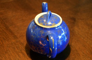 Vintage Cobalt Blue Hall China 5 Cup Teapot Serving Piece Gilded Gold Flowers