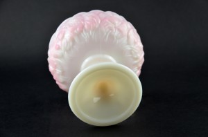 Vintage Fenton Pink and White Milk Glass Compote Candy Dish with Lid Waterlily Floral Pattern Art