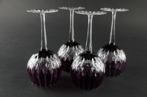 Ajka Castille Cut to Clear Lead Crystal Wine Glass Purple Amethyst Hungary Cased