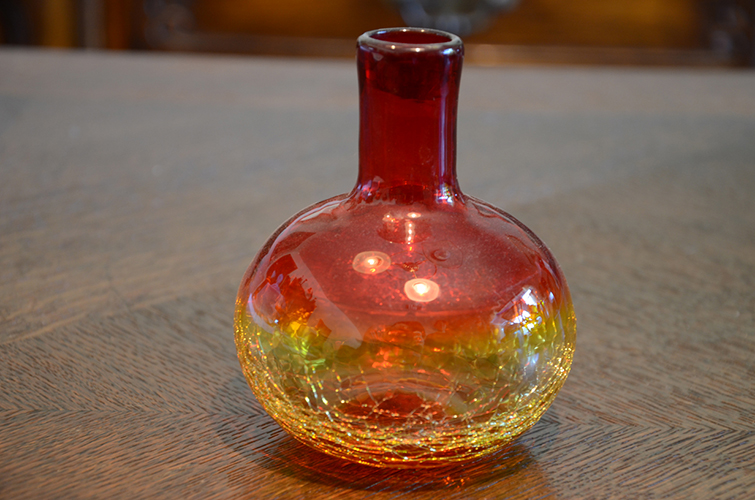 Colored Crackle Glass Red Yellow Shabby Chic Bud Vase Vintage Two-Tone