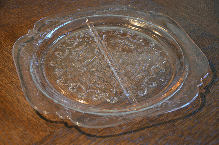 Vintage American Depression Glass Pink Divided Horderve Serving Dish Plate Square