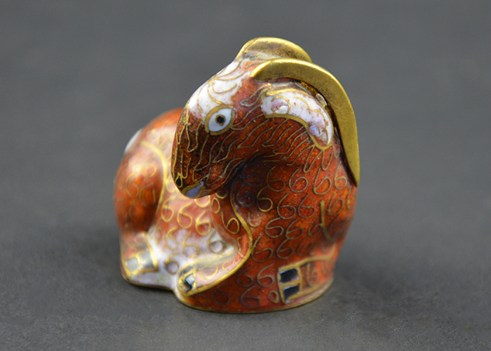 Chinese Cloissone Figurine Hand-Painted Enamel on Metal Goat Sheep Ram China