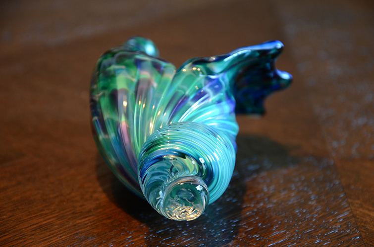 Blowing Sands Glass Studio Art Glass Blue Conch Shell by David Smith