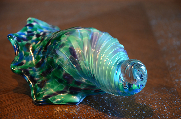 Blowing Sands Glass Studio Art Glass Blue Conch Shell by David Smith