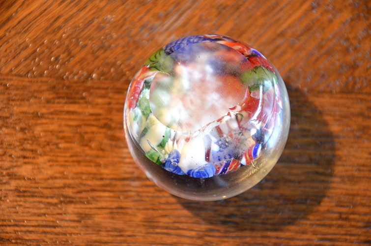 Vintage Colorful Millefiori Glass Paperweight Round Solid Floral Flowers
