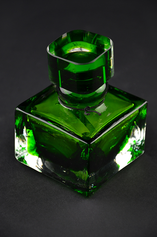 Colorful Italian Murano Glass Perfume Bottle Hunter Emerald Green Square Made in Italy