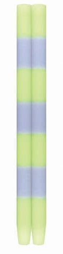 Ana Candles Pair of Striped Tapers Honeydew Periwinkle Purple Paraffin Wax Burning Party Holiday